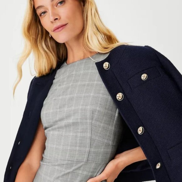 Ann Taylor Light Gray Checkered Pencil Sheath Dress Size 10 Petite NWT - Picture 8 of 8